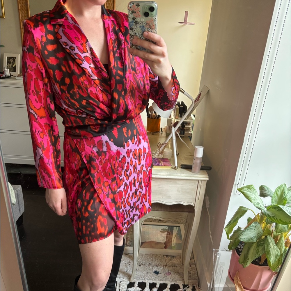 Pink Leopard Print Shirt Dress